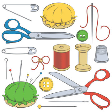 Сolor set of sewing supplies. Vector 