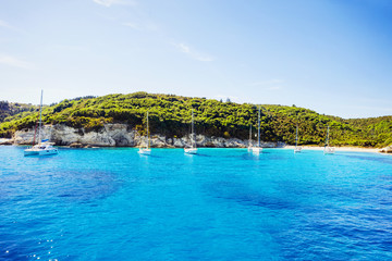 Yachts in a beautiful bay, Paxos island, Greece