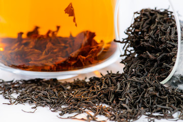 close-up of Ceylon leaf tea Sudugahahena (Orange Pekoe 1) brewed
