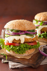 veggie carrot and oats burger with cucumber onion tomato