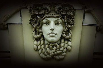 Beautiful woman head,old architectural decoration,art nouveau
