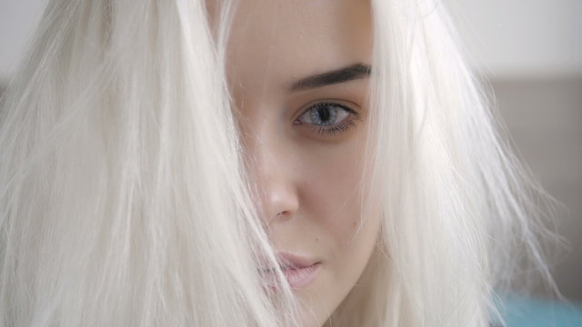 Closeup Portrait of Sexy Blond Woman, Fashionable Hairstyle, Beauty Concept