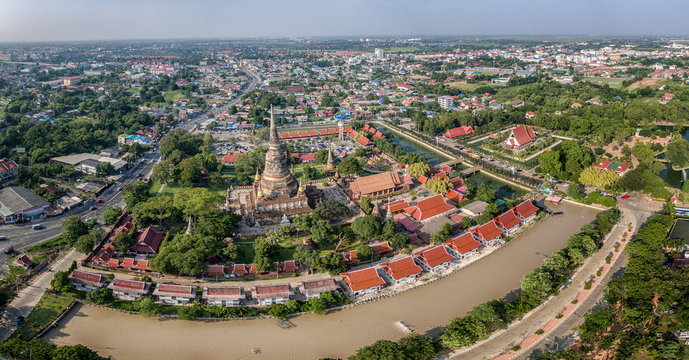 Aerial view of Ayutthaya ancient temple in Thailand