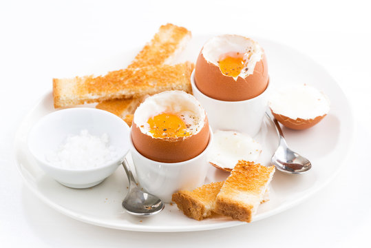 boiled eggs and crispy toast for breakfast
