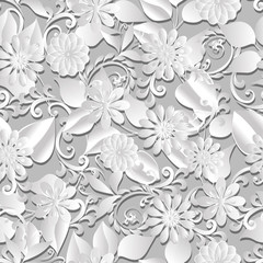 Volumetric seamless floral pattern background.