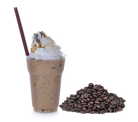   glasses of coffee with whipped cream and coffee bean