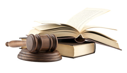 wooden mallet and books