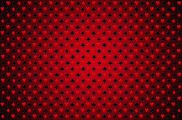 Red casino background. Playing, poker, blackjack, cards symbol.
