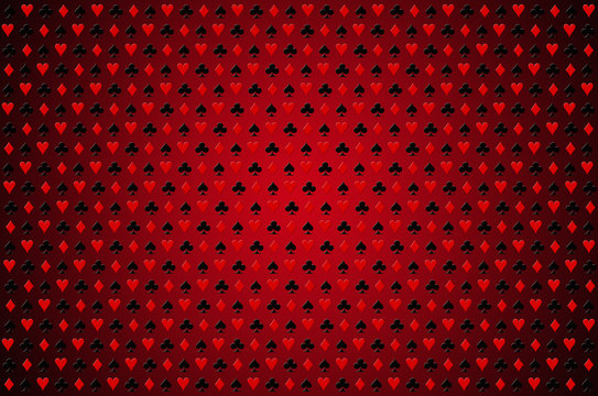 Red casino background. Playing, poker, blackjack, cards symbol.