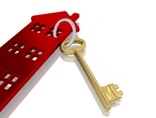 Isolated house with the key real estate symbol which white backg