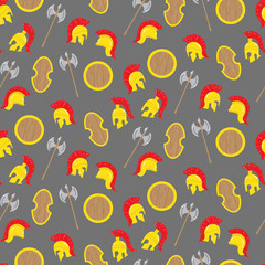 Seamless pattern with anint greek weapons and helmets