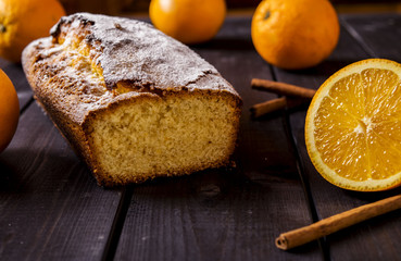 Orange cake on the corn flour with orange liqueur 