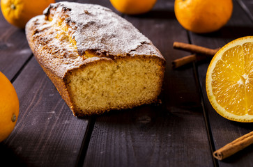 Orange cake on the corn flour with orange liqueur 