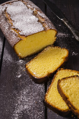 Lemon cake on corn flour with lemon liqueur 