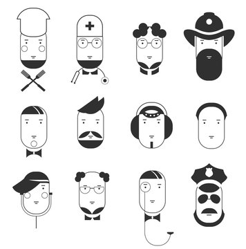 Creative flat faces icons of people professions