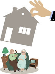 Senior couple losing their house to foreclosure, EPS 8 vector illustration, no transparencies