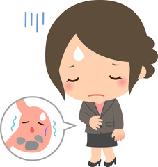 胃もたれに悩むビジネスウーマン