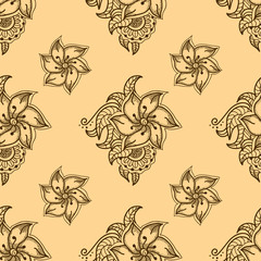 Vector seamless texture. Pattern with hand drawn doodle floral elements