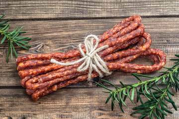 Smoked kabanos sausage - traditional thin sausage in polish cuis