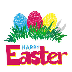 Happy Easter. Eggs on grass. Vector illustration