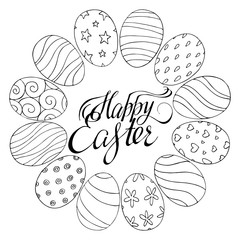 Lettering Happy Easter. Eggs. Vector illustration
