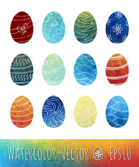Watercolor Easter Eggs. Vector illustration