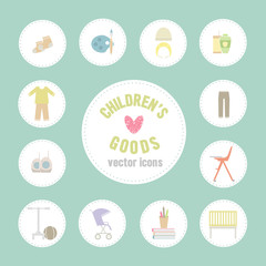 Childrens goods vector icons.