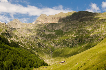Montains and green hills of Alto Adige, Italy.