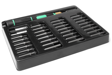 Tool kit case of bit shank for screwdriver on white background