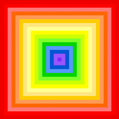 Kleine Quadrate aneinandergelegt in Regenbogenfarben bilden ein großes Quadrat