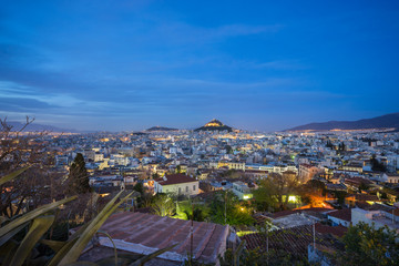 Cityscape of Athens city in Greece at the sunset