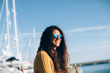 Happy woman smiling looking away