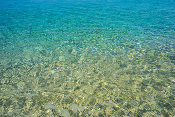Transparent sea water in mykonos area