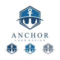 Hexagon Anchor Under The Waves Vector Logo Design