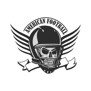 Skull in a helmet  with wings to play American football.