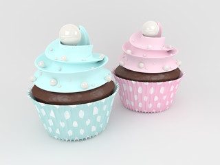 sweet cupcakes with pearl sweets on a light background