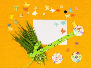 Blank, greeting easter card with easter eggs,butterflies