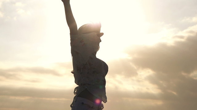 Happy woman dancing during sunset, super slow motion 240fps
