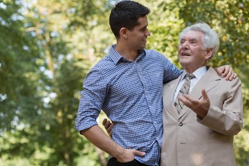 Obraz premium Senior man and grandson