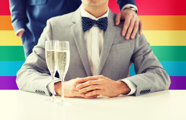 close up of male gay couple with champagne glasses