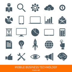 Abstract vector set of colorful flat business and mobile technology icons