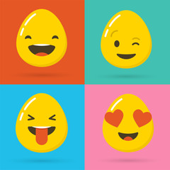 Fototapeta premium Happy Easter eggs emoticons, emoji set, greeting card