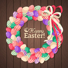 Easter eggs wreath in flat rustic style