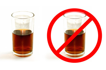 Glass of liquor and stop Glass of liquor isolate on white background