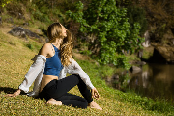 Fototapeta premium yoga girl hair flip