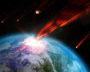 Obraz na płótnie Canvas Asteroids Impacting Earth