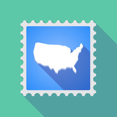 Long shadow mail stamp icon with  a map of the USA