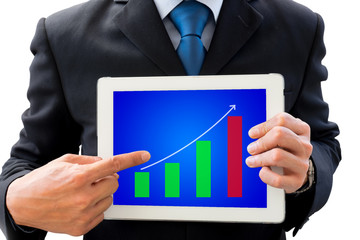 Businessman using tablet for presentation