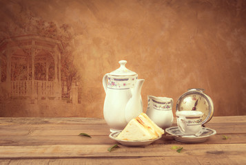 Tea composition, tea set, picture style vintage