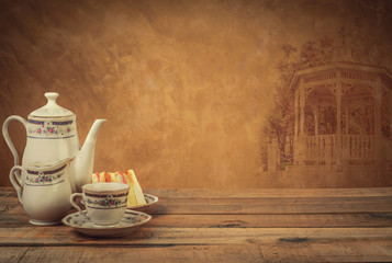 Tea composition, tea set, picture style vintage